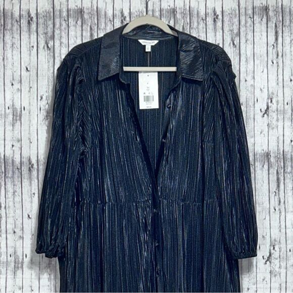 NWT Crown & Ivy 3/4 Sleeve Metallic Shirt Dress - Picture 3 of 10